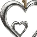Floristik24 Přívěsek ozdobné srdce kovové stříbrné přírodní 10,5x11x0,5cm