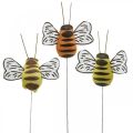 Floristik24 Včela na drátě, květinové zátky, deco včelky, jarní oranžová, žlutá š4,5cm 24ks