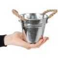 Lesklý kovový kbelík s lanovými rukojeťmi, Ø12 cm | Floristik24.cz