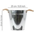 Lesklý kovový kbelík s lanovými rukojeťmi, Ø25cm | Floristik24.cz