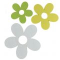 Floristik24 Dřevěná květina bílá/žlutá/zelená 3cm - 5cm 48p
