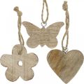 Floristik24 Dřevěný přívěsek, květina motýlí srdce, jarní dekorace přírodní V5,5/4cm 12 kusů