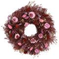 Floristik24 Květinový věnec, věnec ze sušených květin, vínově červená, růžová, Ø25cm