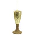 Floristik24 Věšák na šampaňské světle zlaté třpytky 15cm Silvestr a Vánoce