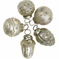 Floristik24 Mini ozdoby na strom podzimní plody a koule perleť, starostříbro pravé sklo 3,4–4,4 cm 10ks