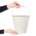 Dekorativní vědro, bíle natřené, s rukojetí, Ø20,5 cm, dekorace na kovový květináč | Floristik24.cz