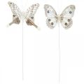 Floristik24 Ozdobní motýlci bílý, hnědý peříčkový motýlek na drátě 7,5cm 6ks