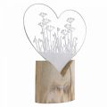 Floristik24 Dekorativní srdce na stojáka kovové dřevo bílá jarní dekorace V31cm