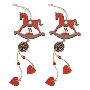Floristik24 Dekorativní houpací koník dřevěná závěsná dekorace Vánoční červená 37cm 2ks