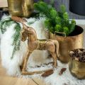 Floristik24 Dekorativní houpací koník ze dřeva masivní vánoční příroda, zlatá 28 × 39 × 9,5 cm