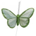 Floristik24 Dekorativní motýlci zelené peří motýlci na drátě 10cm 12ks