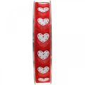 Floristik24 Ozdobná stuha srdce, svatební dekorace, stuha valentýnská červená, bílá 15mm 20m