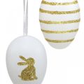 Floristik24 Velikonoční vajíčka na zavěšení bílá, zlatá uměle tříděná V6cm 12ks