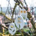 Floristik24 Vajíčka na zavěšení, dřevěné kraslice, motiv květin, pampeliška sněženka Winterling H14cm 3ks