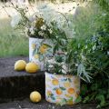 Floristik24 Kovový hrnec zelenožlutý, letní dekorace, kbelík s uchem, motiv středomořského citronu L28/22,5/cm V23/18/15cm