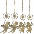Floristik24 Anděl s pampeliškou, vánoční ozdoba, ozdobný přívěsek, kovová dekorace zlatý antický vzhled V16/15cm 4ks