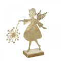 Floristik24 Dekorativní anděl s pampeliškou, adventní dekorace z kovu, vánoční anděl zlatý antický vzhled V21cm