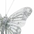 Floristik24 Peří motýl bílý se slídou 7,5cm 4ks