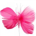 Floristik24 Péřová motýlci růžová/růžová/červená, deko motýlci na drátě 6ks