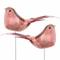 Péřový ptáček na drátě růžový 12cm 4ks