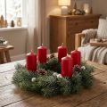 Umělý vánoční věnec, dekorativní věnec, mrazivý, Ø25cm, věnec na dveře, adventní věnec, třpytky | Floristik24.cz