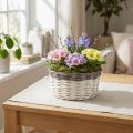 Dekorativní kulatý květinový koš Ø20cm Bílá Hnědá Jarní dekorace | Floristik24.cz