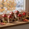 Keramický domeček s červeným střešním oknem a srdcem - 6 cm - Idylická dekorace pro dům a zahradu - 6 ks | Floristik24.cz