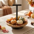 Etagere jednopatrový kovový dřevěný talíř přírodní černá 24cm | Floristik24.cz