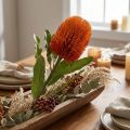 Umělá květina Banksia Orange podzimní dekorace pohřební květiny 64cm | Floristik24.cz