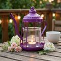 Stojan na čajovou svíčku skleněná lucernička čajová konvice růžová Ø15cm V26cm | Floristik24.cz