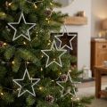 Vánoční dekorace hvězdicové přívěsky, stříbrné třpytky, 12 cm, 12 kusů, vánoční dekorace na stromeček, vánoční ozdoby na stromeček | Floristik24.cz