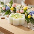 Tříknotová svíčka zelená bílá tvar květiny Ø11,5cm V4cm | Floristik24.cz