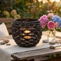 Pletený svícen na čajové svíčky, černý a hnědý, letní dekorace, Ø31cm V25cm | Floristik24.cz