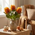 Umělé květiny, Banksia, Proteaceae oranžová D58cm V6cm 3 ks | Floristik24.cz