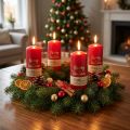 Červené adventní svíčky "Veselé Vánoce" vyrobené ze stearinu a řepkového vosku k vánoční dekoraci, sada 4 kusů, 130/60 mm | Floristik24.cz