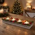 Svícen bílý podnos na svíčku kov dřevo 60x15x5cm | Floristik24.cz