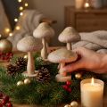 Dekorativní dřevěné a plstěné houby s třpytkami, adventní dekorace na stůl, výška 11 cm, 4 kusy | Floristik24.cz