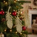 Ozdobná peříčka, ozdoby na stromeček se třpytkami, adventní ozdoby, peříčka na zavěšení zlatá L22cm 12ks | Floristik24.cz