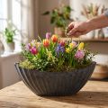 Rostlinná miska s drážkami oválná lodička antracitová 36 cm | Floristik24.cz