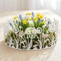 Dekorační tác s pampelišky, kovová dekorace na jaro bílá, stříbrná shabby chic Ø25cm V10,5cm | Floristik24.cz