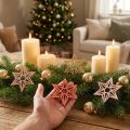 Dřevěné hvězdy Vánoční dekorace dřevěné hvězdy oranžové 8cm 16 ks | Floristik24.cz