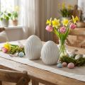 Easter Eggs Keramické dekorační vajíčko s drážkami Bílá šedá 10×12,5cm 2 ks | Floristik24.cz