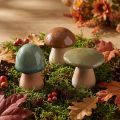Keramická dekorace na houby hnědá zelená modrá podzimní dekorace V6-7,5 cm 3 ks | Floristik24.cz