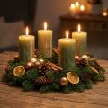 Jednobarevné sloupkové svíčky, olivově zelené, 70×120 mm - Dlouhá doba hoření 53 hodin, sada 4 kusů, mramorované pro dekoraci a adventní oslavy | Floristik24.cz