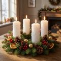 Sada 4 adventních svíček - Bílé sloupkové svíčky s efektem sněhové koule a vzorem námrazy, vánoční dekorace 150/60 mm | Floristik24.cz