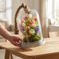 Skleněný zvonek s betonovou deskou a provazem Ø17cm H28cm | Floristik24.cz