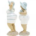 Floristik24 Ozdobná figurka dámy na pláži, letní dekorace, koupací figurky s kloboukem modrá/bílá H15/15,5cm sada 2 ks
