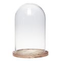 Floristik24 Skleněný zvoneček s dřevěným talířem skleněná dekorace Ø17cm V25cm
