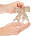 Třpytivá mašle, ozdobná mašle, zlatá s klipem, 11 cm, 4 kusy | Floristik24.cz