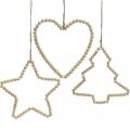 Floristik24 Deko věšák vánoční dřevěné korálky srdce hvězda strom H16cm 3ks